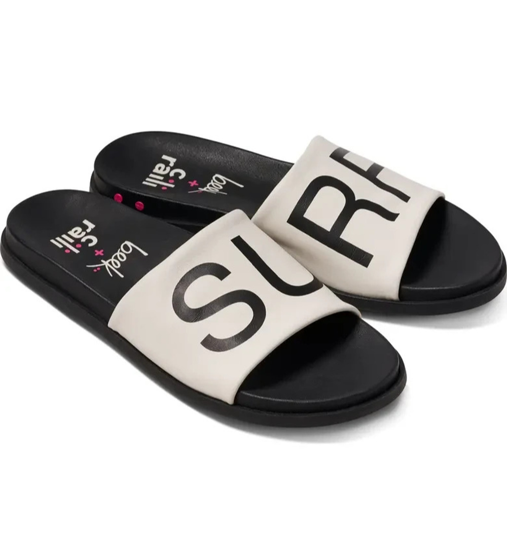 Beek Railibird Slide Sandal Surf Slip On Flat Leather White Black Open Toe 5